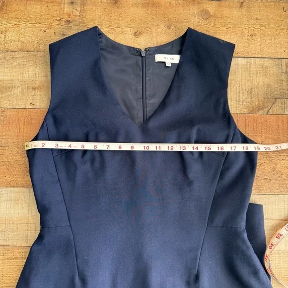 REISS Tailored V-Neck Faulkner Dress Navy Blue Size 10 - Picture 8 of 9